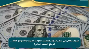 هبوط مفاجئ في سعر الدولار منتصف تداولات الأربعاء 30 يوليو 2025… كم بلغ السعر الحالي؟